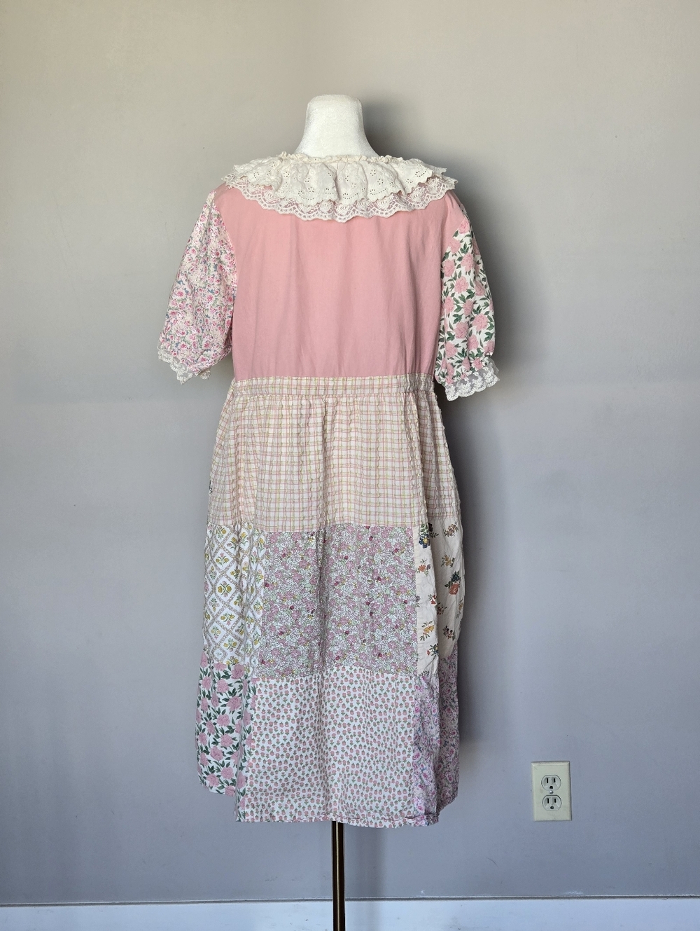 Boho Embroidered Floral Patchwork Midi Summer Dress Cottagecore Romantic - Picture 9 of 12
